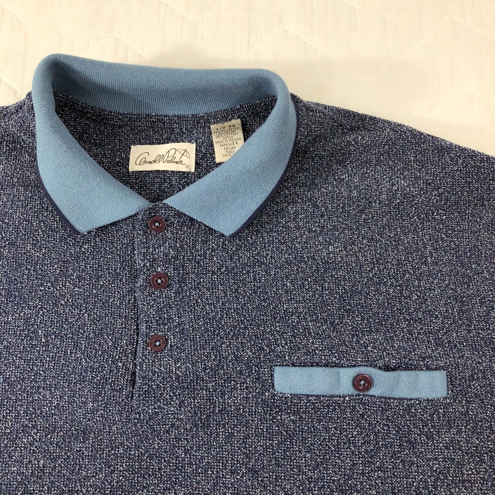 Arnold Palmer Sweater Men's Large Blue 3 Button Collared‎ Neck Buttoned Pocket